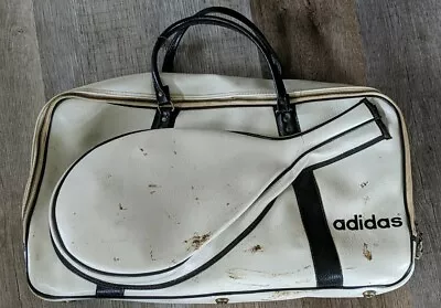 Rare Vintage 70s Adidas Tennis Racket Raquetball White Duffle Bag Some Stains • $47.99