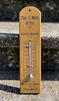 Vtg Chas Morse & Son Cemetery Memorials Advertising Thermometer Waterville Maine • $175