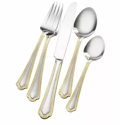 65 Pc International Silver Colonial Bead Gold Accent 12 (5 Pc) Place Settings • $65