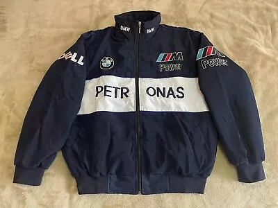 Adult F1 Vintage Racing Jacket Ebroidered Cotton Padded BMW Jacket Navy White • $70