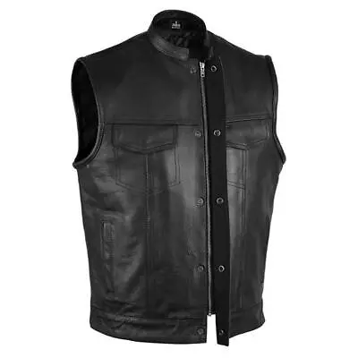 SOA Men's Motorcycle Club Leather Vest Concealed Carry Arms Solid Back • $32.90