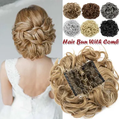 X-LARGE Curly Wedding Chignon Clip In THICK Hair Piece Messy Bun Updo Extensions • £8.01