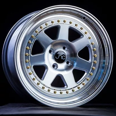 JNC Wheels Rim JNC048 SILVER MACHINE FACE GOLD RIVETS 16x8 4x100 ET25 • $195.27