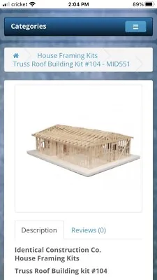 Basic Truss Roof 2 Bedroom Framing Kit 104-IC • $75