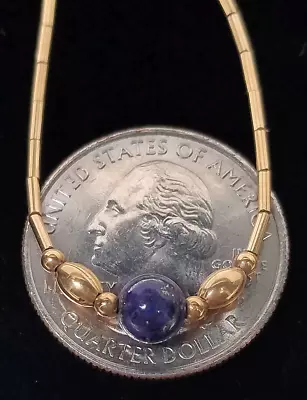 Vintage 14K Gold-Filled Southwestern Natural Lapis Liquid Bead Choker Necklace • $0.99