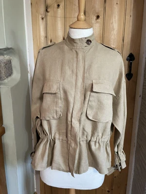 $12.19 • Buy Ladies Zara Xs Linen Jacket Safari Type Beige Pocket Details XS