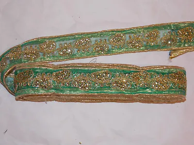 £2.85 • Buy Teal Gold Sequin Embroidered Net Ribbon Applique Motif Trimming Decor