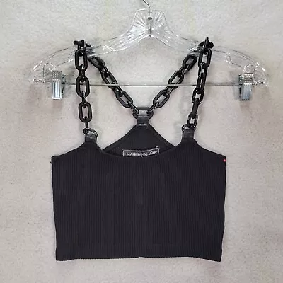 Maniere De Voir Womens Top Size 8 Black Ribbed Knit Chain Festival Sexy Crop • $25.95