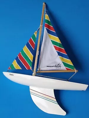Vtg  1990's Bosun Boats By Reeves Wooden Sailboat FIESTA Cloth Sails 11  NICE  • $24.95
