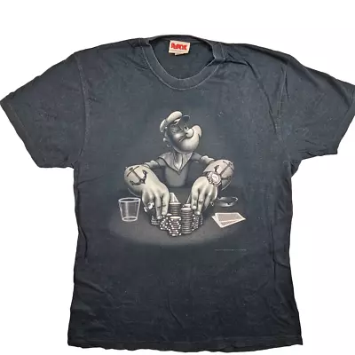 Popeye Poker Gangster T Shirt Size L Dark Blue Mens Graphic Tee • £19.99