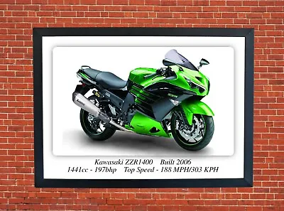 Kawasaki ZZR1400 Motorcycle Poster - A3 Size Print On Photographic Paper • £9.99
