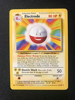 $7.99 • Buy Electrode Rare 21/102 Pokemon Base Set 4th Print UK 1999-2000