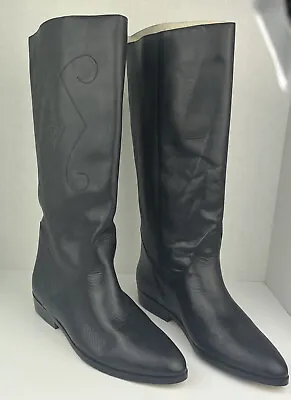 VIA MILANO Vtg 80's  Boca  Black Leather Boots 10D • $114.95