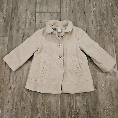 Zara Baby Jacket Size 3-4 Beige Wool Toddler Pea Coat Peter Pan Collar Cream  • $26.34