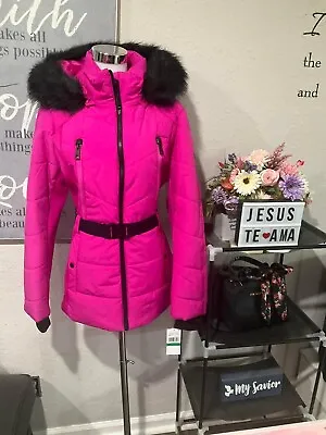 Nwt Mk Michael Kors Runway Designer Fusia Puffer Hood Fur Parka Jacket Coat $280 • $220