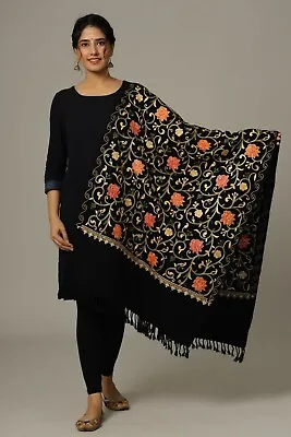 Kashmiri Embroidery Indian Shawl Stole Scarf Wrap (Black 30 Inch X 80 Inch) • £26.39