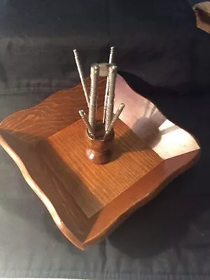 $15 • Buy Vintage Wood Nut Bowl Nut Cracker And 6 Jennings Bros Nut Picks Set NICE 9 X 9”