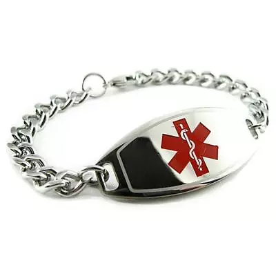 Medical Custom Engraved ID Bracelet Stainless Steel Slightly Curved Chain 8.5in • $27.99