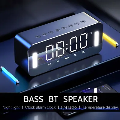 $26.90 • Buy Digital Alarm Clock Mirror LED Display Bluetooth Speaker With FM Radio Wireless