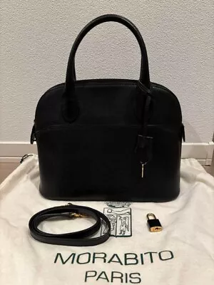 Authentic MORABITO Dina 2Way Hand Shoulder Bag Leather Black Women From Japan • $367.54
