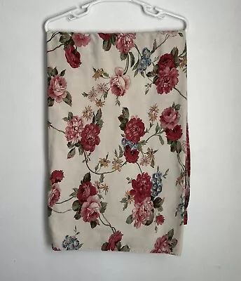 Vintage Floral Print Tablecloth Big Pink Peony Flowers On Off White Cotton • $28