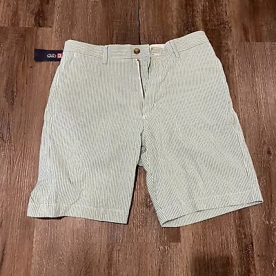 Chaps Men's 32W Inseam 8.5  Cotton Green White Flat Front Seersucker Shorts NWT • $19