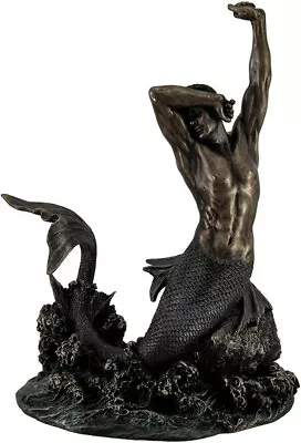 Veronese Design 'Merman Stretching On Rock' Cold Cast Bronze Figurine New • $53
