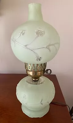 Vintage Gone With The Wind Floral Green Hurricane Glass Double Globe Lamp 15 In • $28