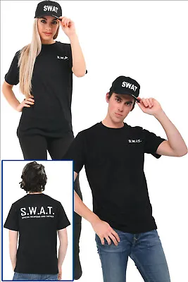 Black Fancy Dress Military Swat Police Costume T-shirt Student Night Party Stag • £6.75