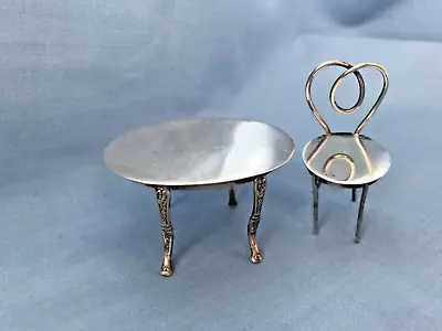 Vintage Miniature Sterling Silver Chair +silver Plt Table Doll House Collectable • £28