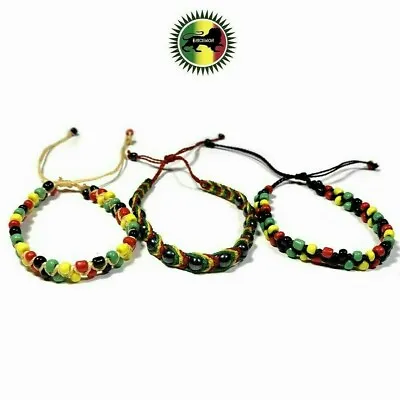 $12.99 • Buy Lot Of 3 Jamaica Rasta Style Beads Band Bracelet Wrist Bracelet Cuff SZ FIT