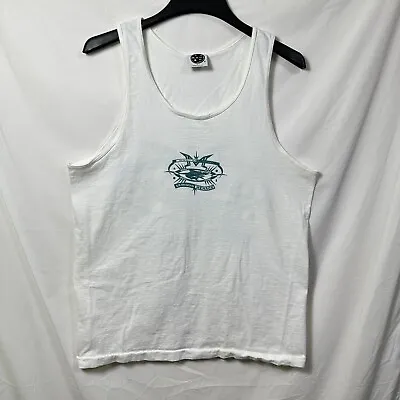 Vtg Maui And Sons L White Beachwear Sportswear Tank Top 90's Serious Menace 1995 • $12.99