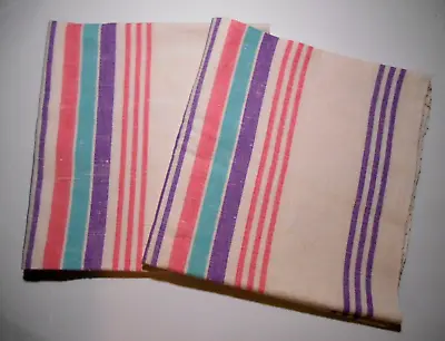 Vintage Set Of 2 Cotton Linen Kitchen Dish Towel Pastel Candy Stripes 40  X 20  • $20.99