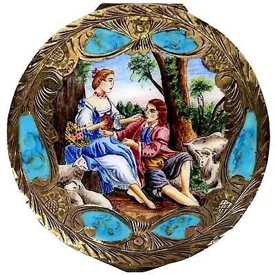 Vintage Enamel Compact Italian 800 Silver Courting Couple • $275