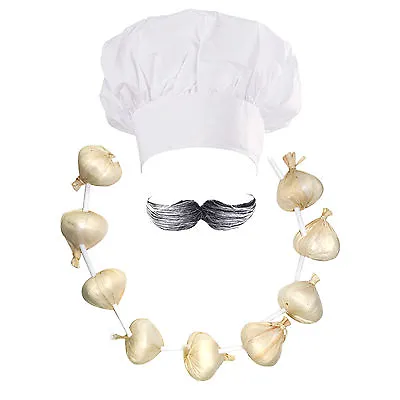 Chef / Cook Fancy Dress: Hat + Moustache + Garlic Onion Garland (WORLD BOOK DAY) • £9.99