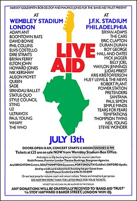 $12.99 • Buy LIVE AID LED ZEPPELIN QUEEN WHO U2 ELTON JOHN CLAPTON SANTANA Concert Poster '85