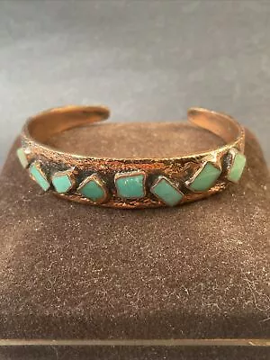 Vintage Bell Trading Post Solid Copper Turquoise Cuff Bracelet For 6” • $119.99