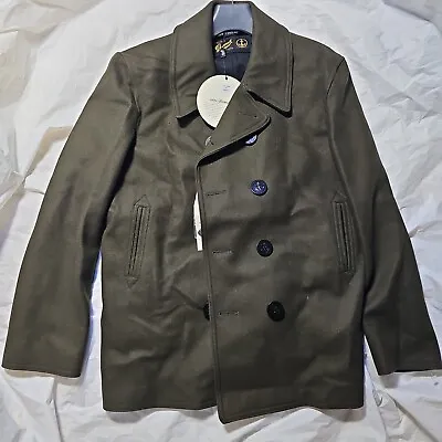 New Gloverall Reefer Olive Wool Made In England Button Peacoat 44r L Large • $278.99
