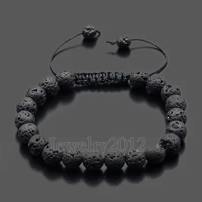 Men Women 8mm Natural Gemstones Macrame Loose Beads Bracelet Adjustable Handmade • $1.83