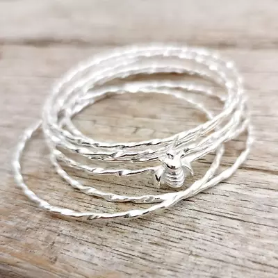 Solid 925 Sterling Silver Twisted Honey Bee Bangle Set Of 7 Bangle Jewelry V955 • $21.99