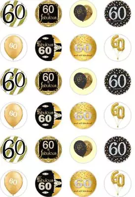 24 X PRECUT 60TH BIRTHDAY GOLD/60 YEAR OLD RICE/WAFER PAPER CUP CAKE TOPPERS • £2.35