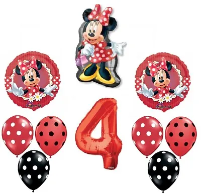 MAD About Minnie Mouse Red 4th Birthday Party Balloons Decorations Supplies Set  • $18.25