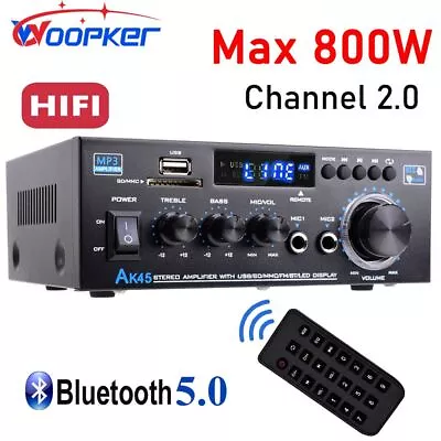 AK45 HiFi Digital Amplifier Max Power 90Wx2 Channel 2.0 Bluetooth Karaoke Amp • £49.95