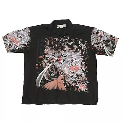 KAMRO USA Dragon Shirt | Large | Button Pattern Y2k Chinese Party Graphic • £16.09