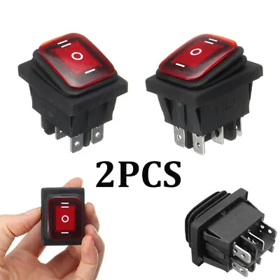 2x Waterproof 3-Position Rocker Switch Red LED ON/OFF/ON 6-Pin DPDT AC 10A/250V • $7.98