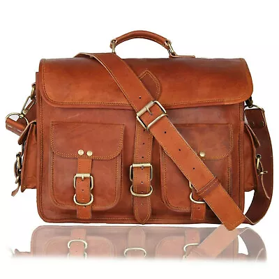 Men's Genuine Vintage Brown Leather Messenger Shoulder Laptop Bag Computer Large • $65.28