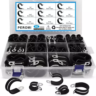 90PCS Cable Clamps Assortment Kit In 9 Sizes 1/4  3/8  5/16  1/2  5/8  7/10  3/4 • $40.56