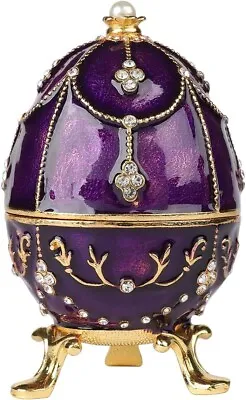 Faberge Egg Purple Gold Trinket Box Classic Hand-Painted Ornaments Jewelry Box • $40