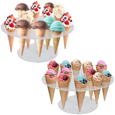 2 Pack Acrylic Ice Cream Cone Holder 16 Holes Counter Top Clear Display Stand • £14.95