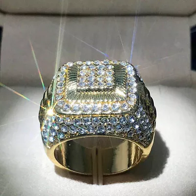 Men's Ring Square Water Diamond Ring Hip Hop Punk Street Dance Ring AU • $15.43